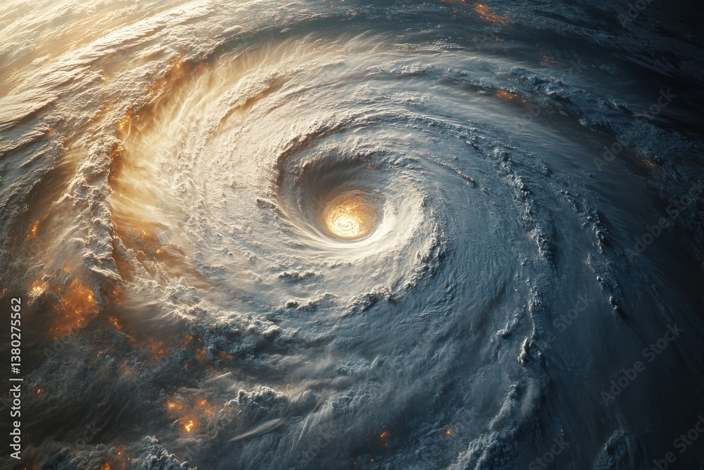 Cyclone Swirling in the Atmosphere, force of nature creating destruction, rotating storm showcasing power