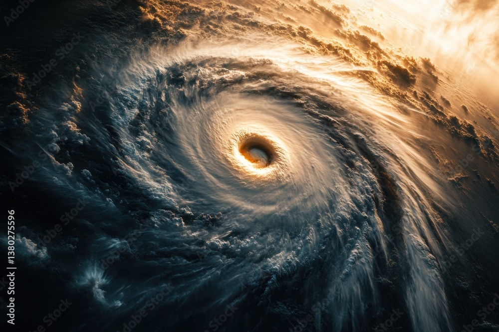 Cyclone Swirling in the Atmosphere, stormy weather pattern over the ocean, extreme climate turbulence and motion