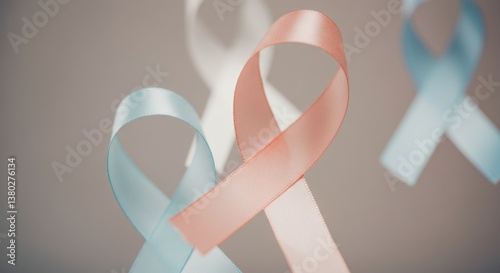 Colorful awareness ribbons on gray background