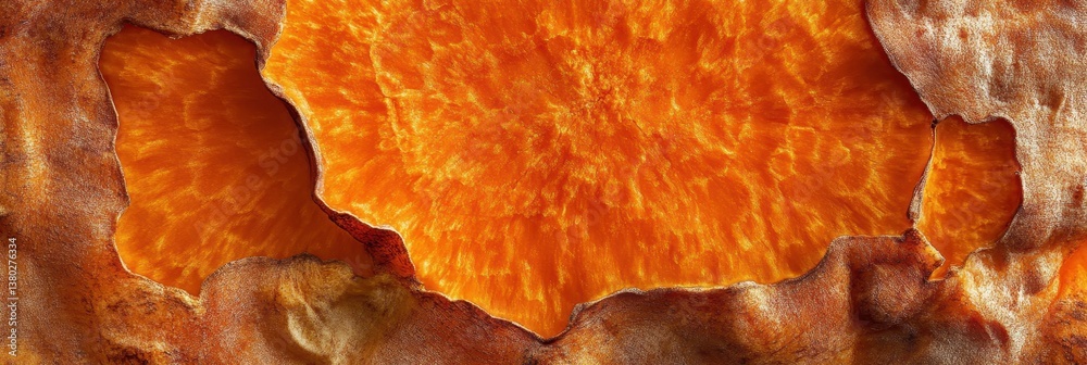 Obraz premium Close-Up of a Baked Sweet Potato's Interior Texture, Revealing Vibrant Orange Hues and Intricate