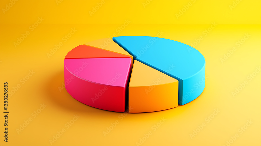 Fototapeta premium A colorful pie chart is shown on a yellow background