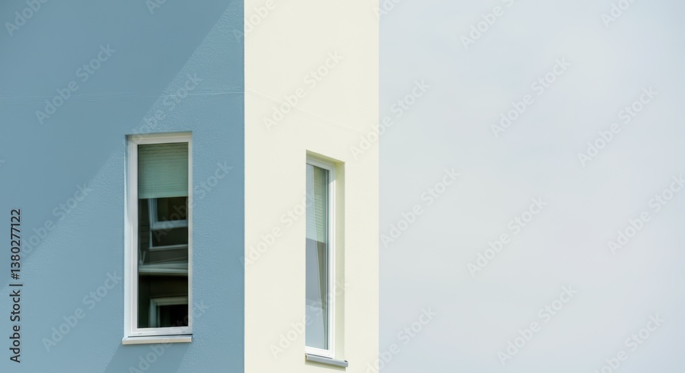 Minimalist architecture modern building exterior with windows and color contrast Minimalist architecture modern building exterior with windows and color contrast
