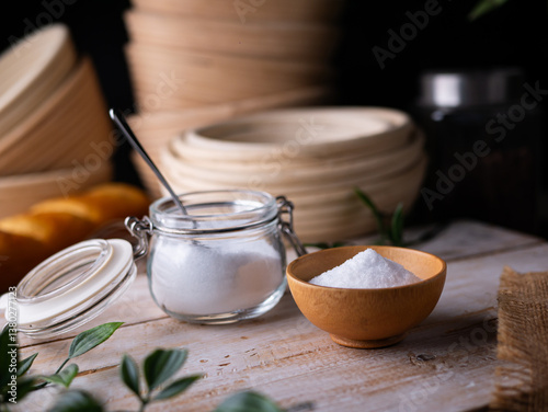 Erythritol a sugar substitutes sweetener for diet low-calorie food. healthy ingredient for diabetic.