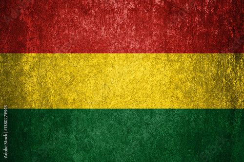 Bolivia state flag on a metal surface. Dirty grunge Bolivia flag.
