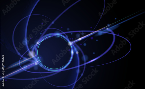 Illustration vector abstract chaos, blue wave line pattern, flow line and particle dot on dark color background. Modern futuristic, design for background. Digital high tech, energy technology concept