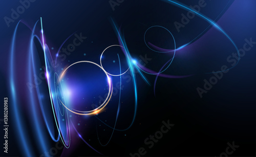 Illustration vector abstract chaos, gold wave line pattern, flow line and particle dot on dark color background. Modern futuristic, design for background. Digital high tech, energy technology concept
