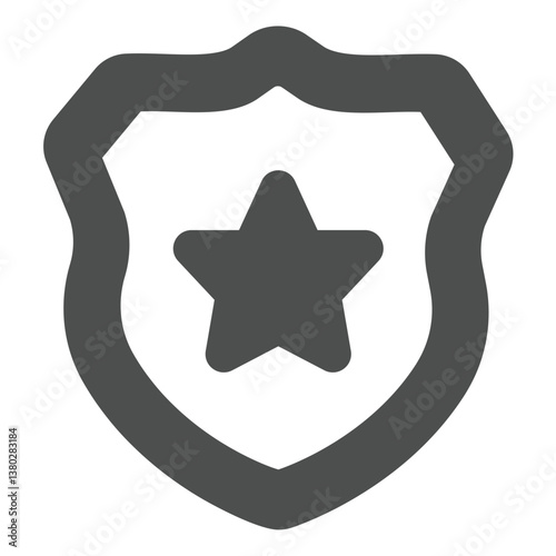Policeman badge with star solid icon, law and order concept. Vector graphics. Police emblem, protection shield sign on white background, glyph style icon for mobile or web design.