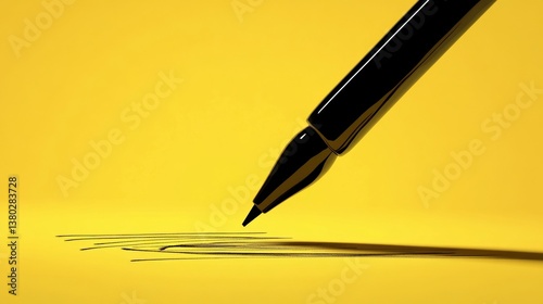Black pen drawing on bright yellow surface