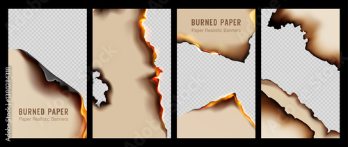 Burned paper Realistic banners vertical Collection