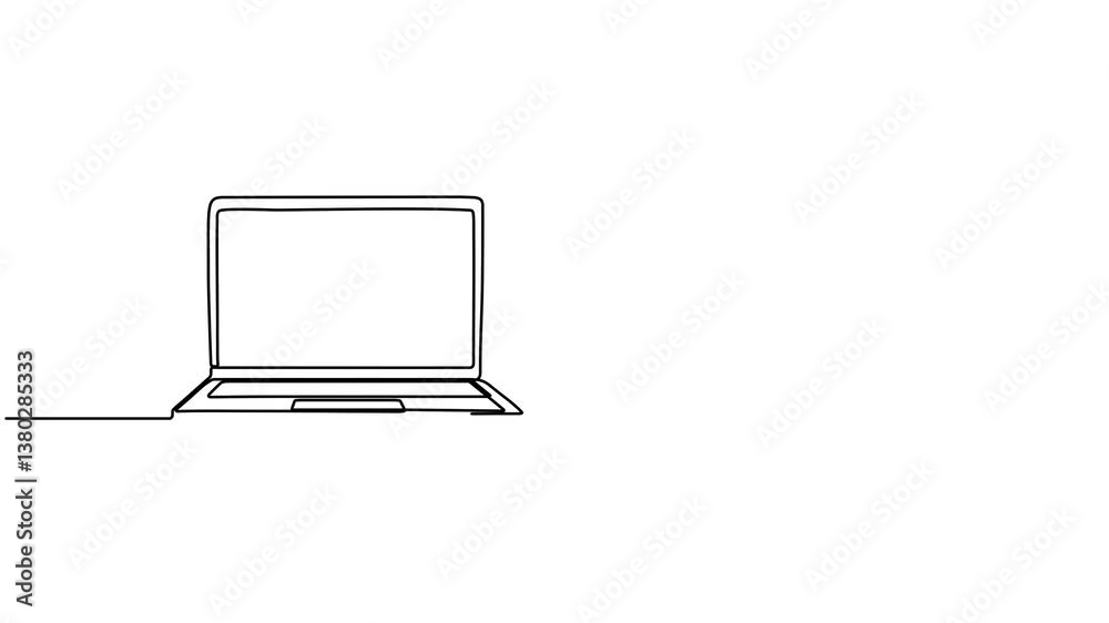 Laptop with open book and coffee cup continuous line drawing animation. Online education concept video.