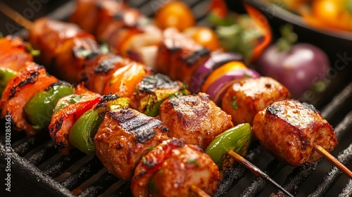Delicious grilled chicken skewers with vegetables - bbq flavor explosion