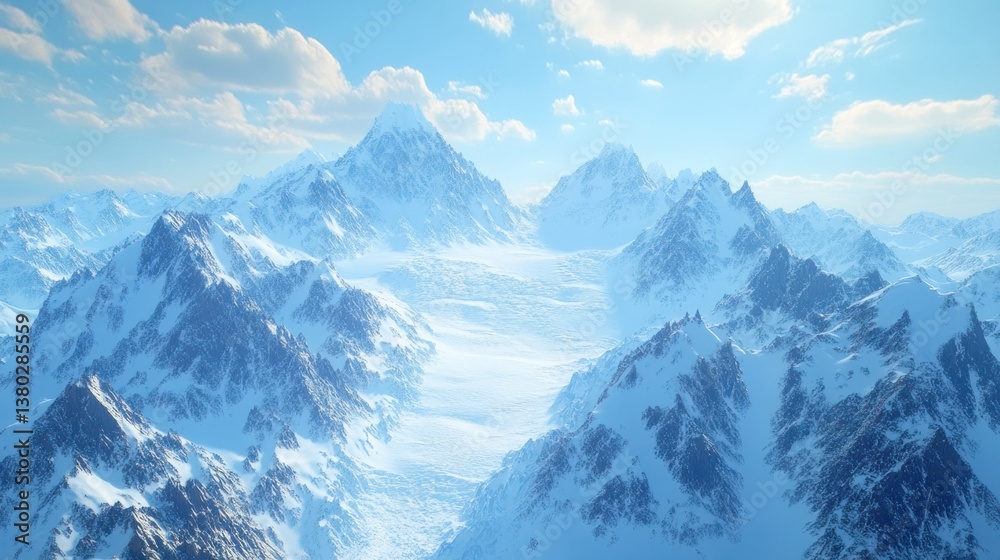 Obraz premium Majestic snowy mountain range with a clear blue sky background
