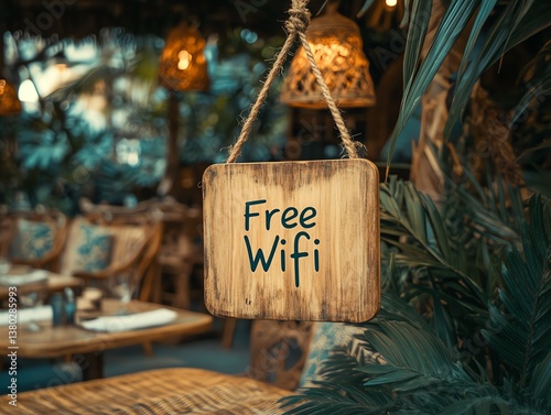 Wallpaper Mural Beautifully crafted wooden sign with Free Wifi written Torontodigital.ca