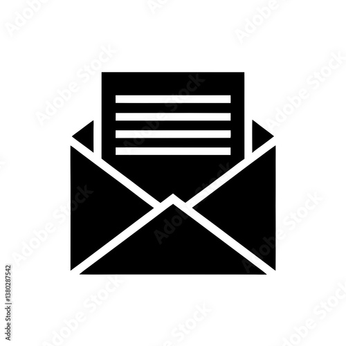 Open envelope with letter paper icon vector symbol for email and communication

