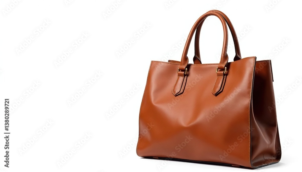 Brown leather tote bag, isolated on white background, tote, isolated, travel bag Brown leather tote bag, isolated on white background, tote, isolated, travel bag