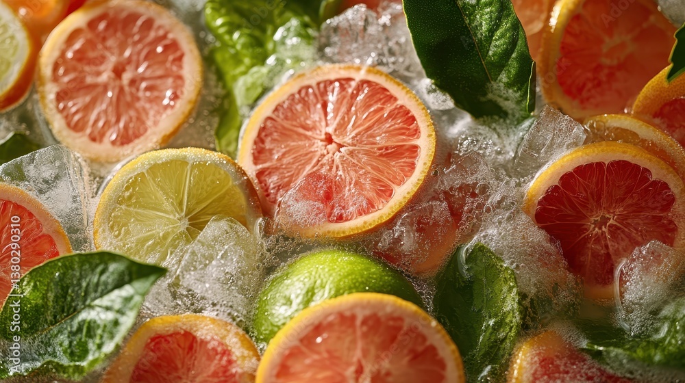 Refreshing Citrus Fruits in Ice - Summer Drink Concept Refreshing Citrus Fruits in Ice - Summer Drink Concept