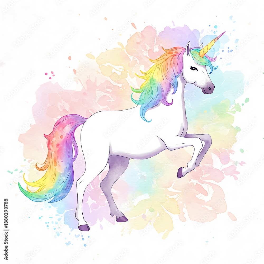 Naklejka premium Vibrant Watercolor Unicorn art for sublimation