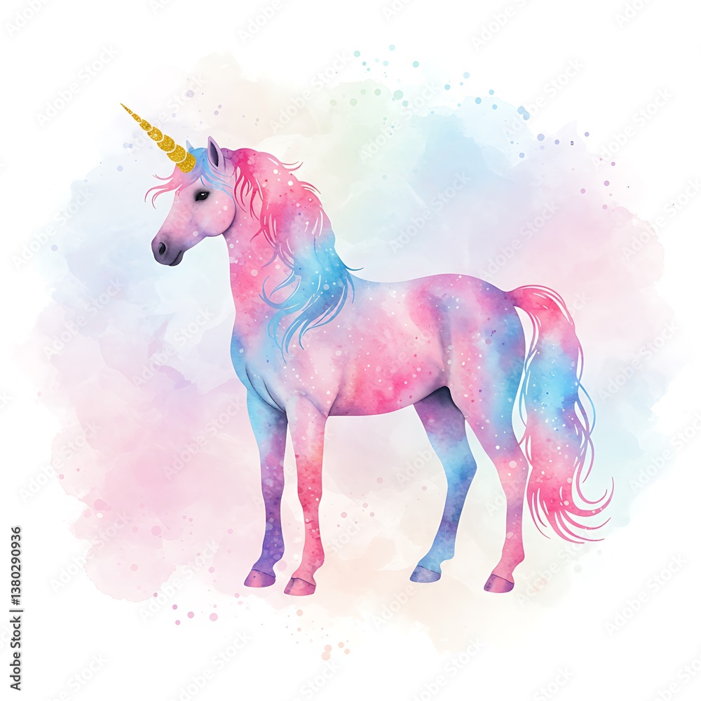 Naklejka premium Vibrant Watercolor Unicorn art for sublimation