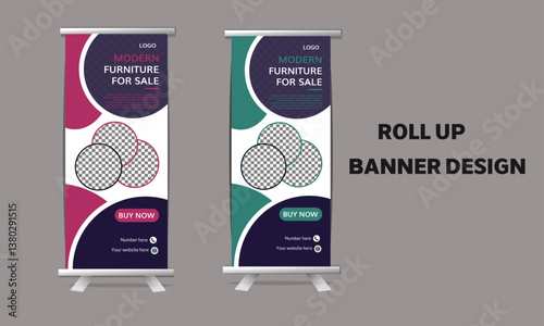 Stylish and colorful company business Roll up banner design template vector, abstract background, modern x-banner, rectangle size 