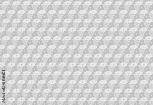 Subtle grayscale geometric pattern. Repeating cubelike motifs create a sophisticated, minimalist texture.
