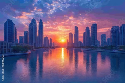 Peoria Downtown Skyline at Sunset with Reflections