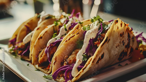 Wallpaper Mural A plate of delicious tacos garnished with purple cabbage and cilantro. Torontodigital.ca