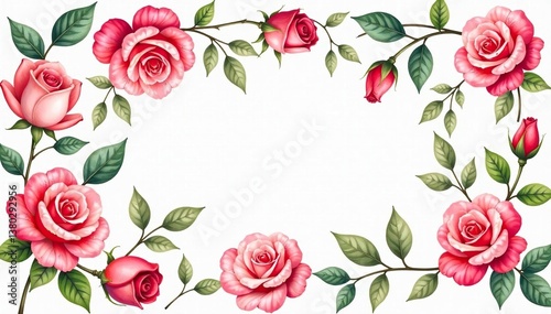 Delicate watercolor roses & leaves, repeating pattern , vintage, rose pattern