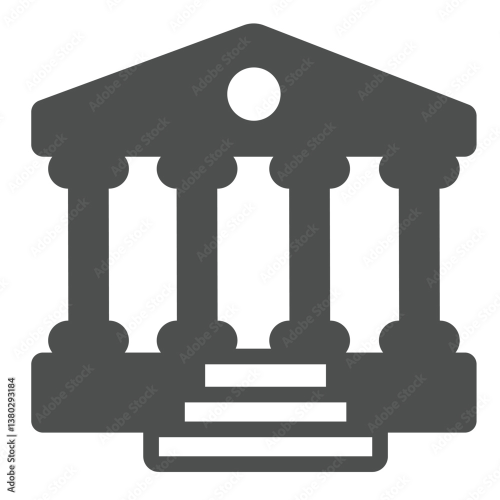 Fototapeta premium Court house solid icon, law and order concept. Vector graphics. Court building with roman columns and stairs sign on white background, glyph style icon for mobile or web design.