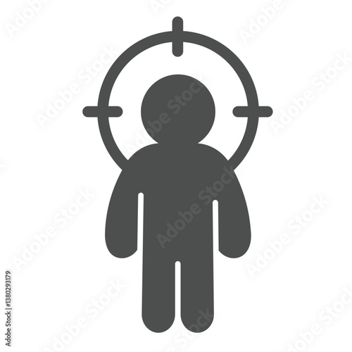 Man at gunpoint solid icon, law enforcement concept. Vector graphics. Bandit suspect human, police target sign on white background, glyph style icon for mobile or web design.