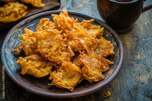 Savor the cozy moments with a steaming cup of tea paired with crispy pakoras, perfect for delightful snack times that bring warmth and happiness to your day. MZ 