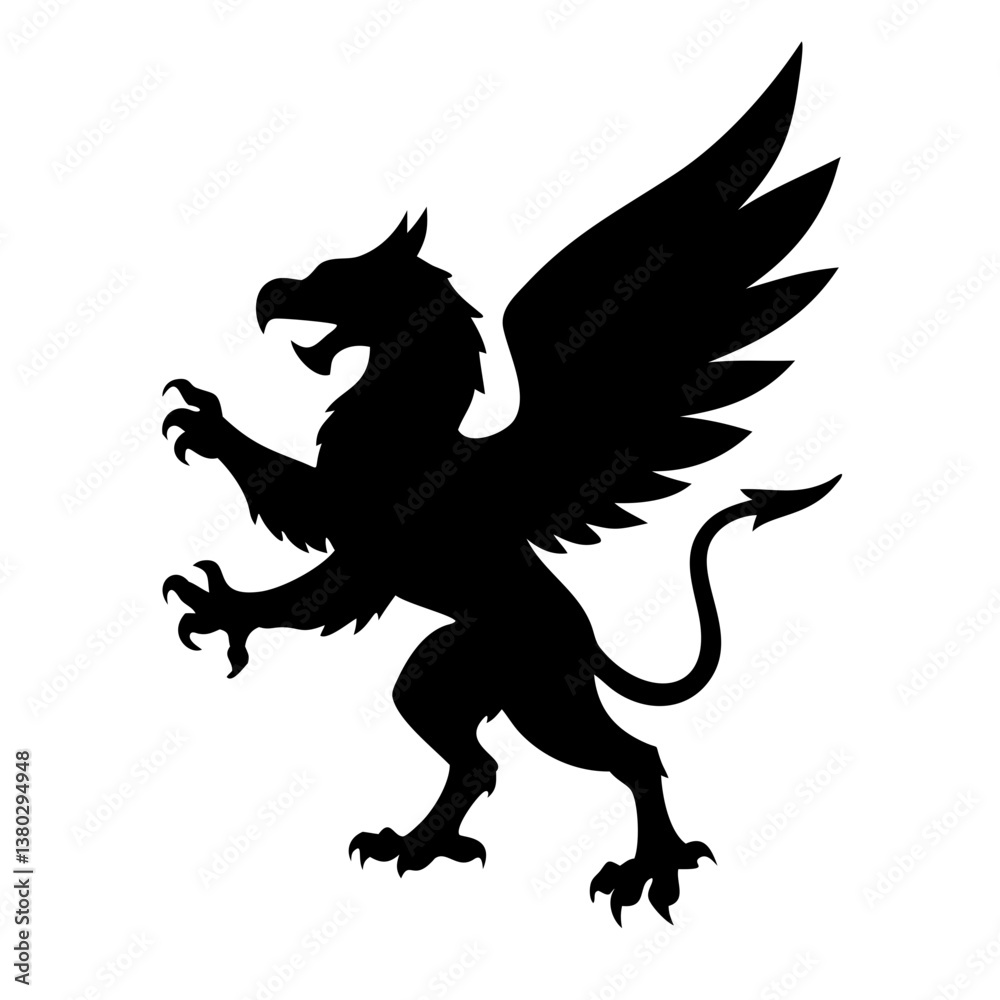 Fototapeta premium A fierce black silhouette of a griffin