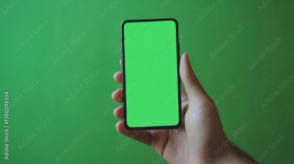 Close-up shot of a hand holding a smartphone, with an empty green screen, perfect for mockup templates and digital advertising designs, A person’s hand holding a modern smartphone, with an empty Close-up shot of a hand holding a smartphone, with an empty green screen, perfect for mockup templates and digital advertising designs, A person’s hand holding a modern smartphone, with an empty