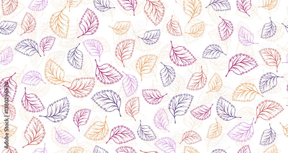 Naklejka premium Basil leaves outline vector seamless pattern graphic design. Floral hand drawn background. Birch or linden foliage textile print. Autumn organic doodle leaves wrapping paper pattern. Minimal canvas 