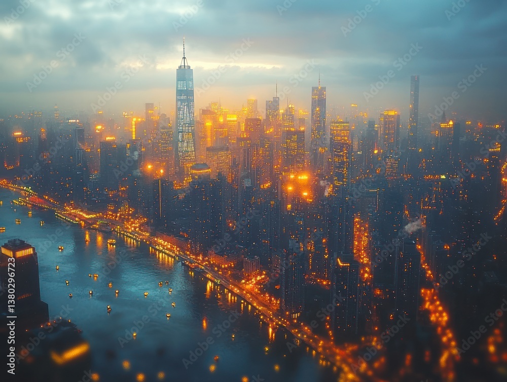 Fototapeta premium Omaha Nebraska Downtown City Skyline Aerial View at Twilight