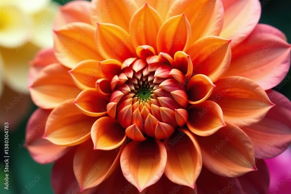 Obraz premium Close-up view of a dahlia's layered petals creating a dense, colorful floral design , blossom, autumn