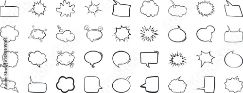 Comic explosion speech bubble vector shapes, speech bubble silhouettes, starburst designs in black. Ideal for graphic design, comic book art, pop art