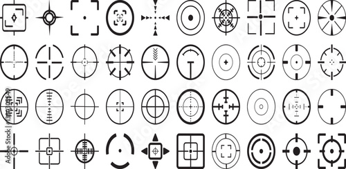 Target and aim icon set, crosshair, bullseye vector, precision, accuracy, and focus icon for aiming, archery, shooting