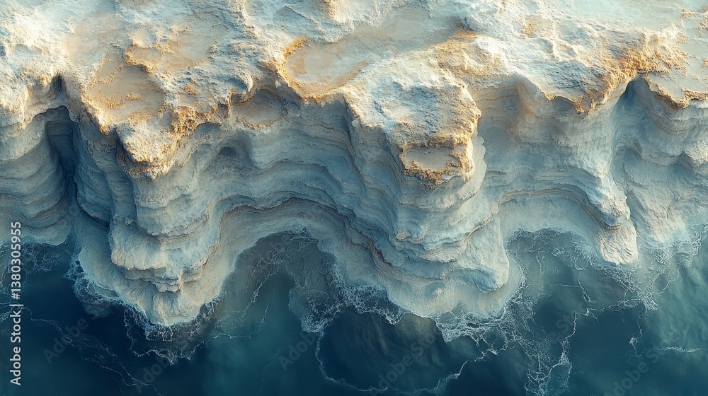 Obraz premium Abstract aerial view of layered textured blue and tan surface