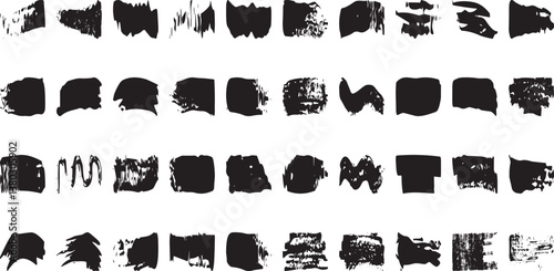 Black brush strokes vector illustration, abstract grunge texture on white background. Artistic design element, paint smear, ink splatte