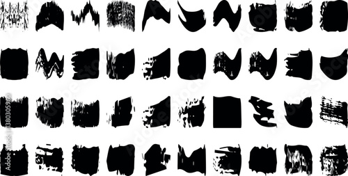 Black brush strokes vector illustration, abstract grunge texture on white background. Artistic design element, paint smear, ink splatte
