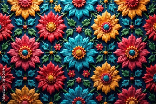 Intricate floral textile design, repeating motif, wallpaper, design element