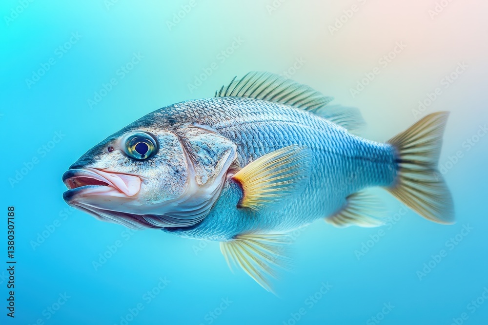 A singular depiction of a fish gracefully swimming underwater A singular depiction of a fish gracefully swimming underwater