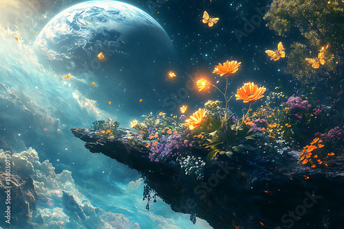 Planet Earth in Space with Tropical Ocean Life and Coral Reef Underwater