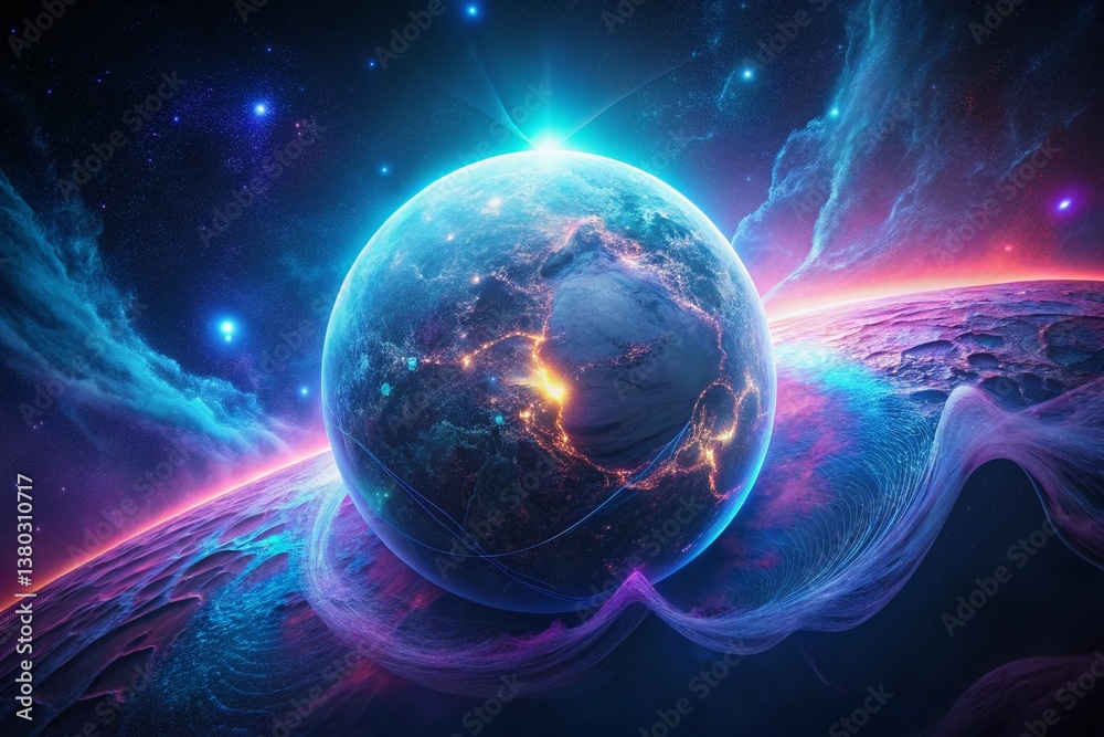 Fototapeta premium Glowing Earth 3D Animation: Digital Network Connections Surreal Photography Stock Photo