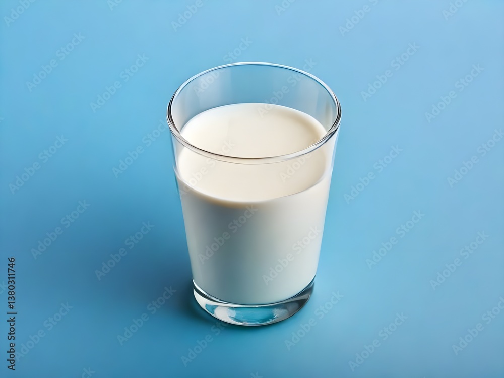 A refreshing glass of milk, pure and simple, sits against a bright blue background, offering a moment of creamy coolness. A refreshing glass of milk, pure and simple, sits against a bright blue background, offering a moment of creamy coolness.