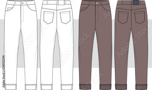 Pants for men, sports wear trouser, fashion draw, flat sketch, vector, illustration. Front and back view, Cad, Mockup.
