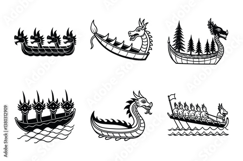 Set of Chinese characters and vector icons featuring a Buddhist temple with holiday and nature elements like a Christmas tree, fire, bird, star, and water, designed as a decorative emblem