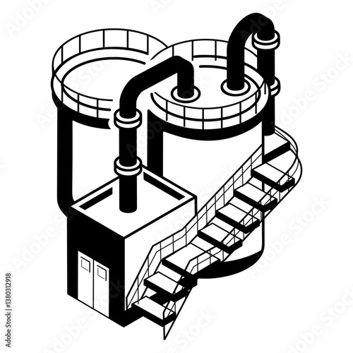 Silo Storage Tanks isometric Concept, Cylinder Fuel Tanker with Panel Vector outline icon Design, Oil and Gas industry Symbol, Hydrocarbon Energy Sector Sign, Service and supply  illustration