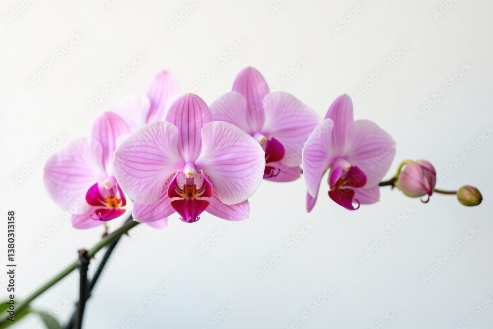 Delicate orchid blooms on a crisp white background, orchid, natural Delicate orchid blooms on a crisp white background, orchid, natural