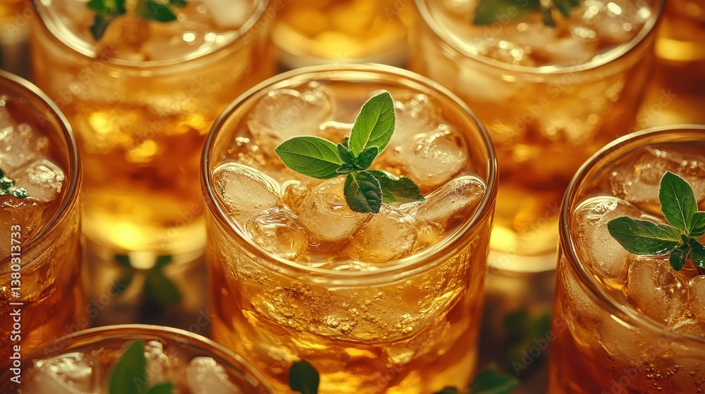 Refreshing Iced Tea with Mint Garnish in Glasses Refreshing Iced Tea with Mint Garnish in Glasses
